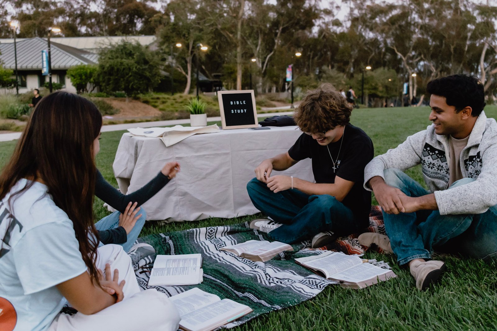 Students gathering for an outdoor Bible study
